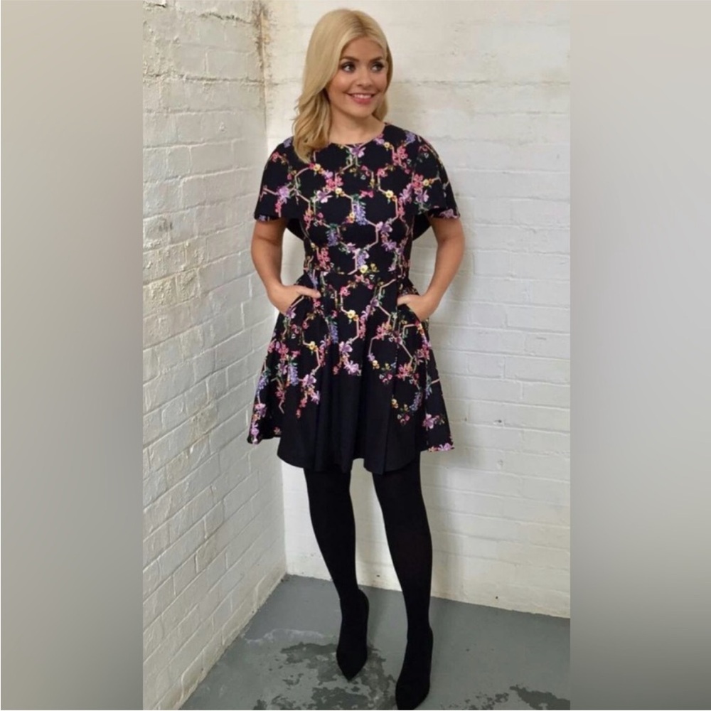 Ted Baker Black Dress with Pink Floral Design Uk 1 (US 4) - Picture 12 of 12